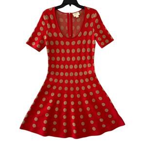 Maeve Anthropologie Tonal Red Motif Dress S Polka Dot Knit